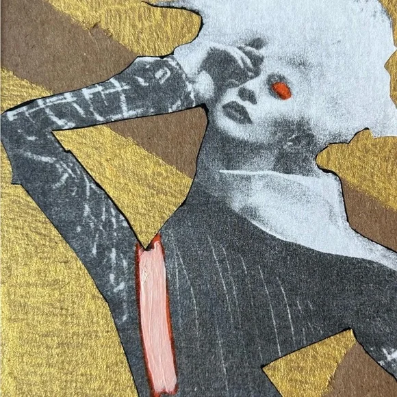 SUNNY Original Mixed Media Collage Altered Art/Pop Art in Orange Frame 5” x 7” - Picture 2 of 4